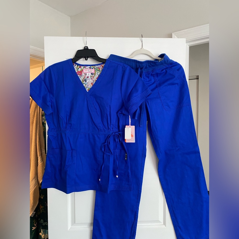 koi Royal Blue V-Neck Scrub Top and Drawstring Pants